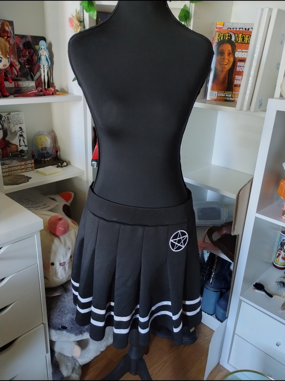 Spencer's Black Skater Skirt with White Stripe and Pentagram Patch